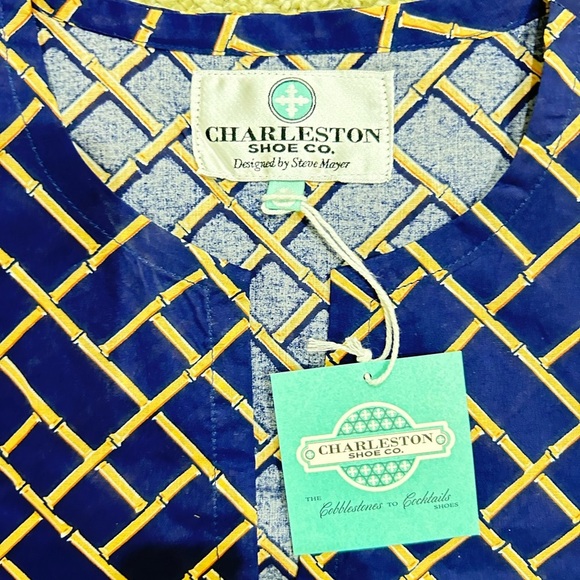NWT CHARLESTON SHOE CO. 100% Blue & bamboo tan Patterned Tunic 3/4 sleeve large - Picture 11 of 11